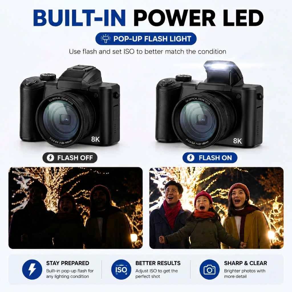 8K Ultra HD Vlogging/Photography Digital Camera with 16X Autofocus Zoom, Touchscreen Controls, Built-in Wi-Fi