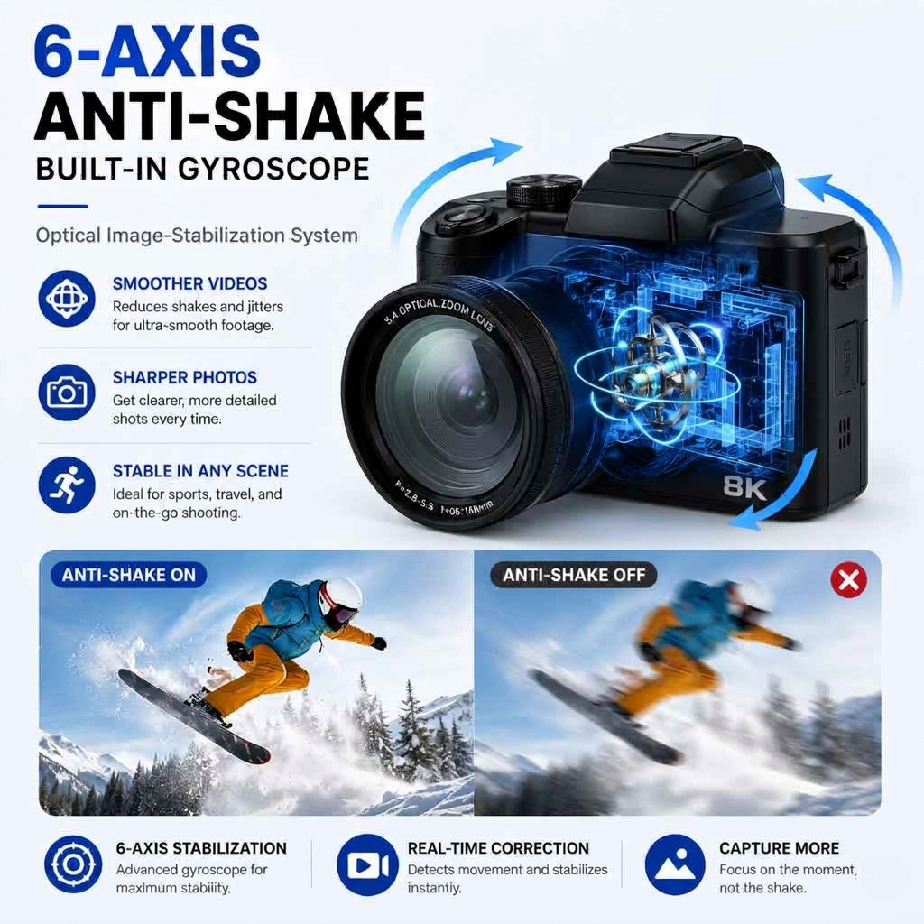 8K Ultra HD Vlogging/Photography Digital Camera with 16X Autofocus Zoom, Touchscreen Controls, Built-in Wi-Fi