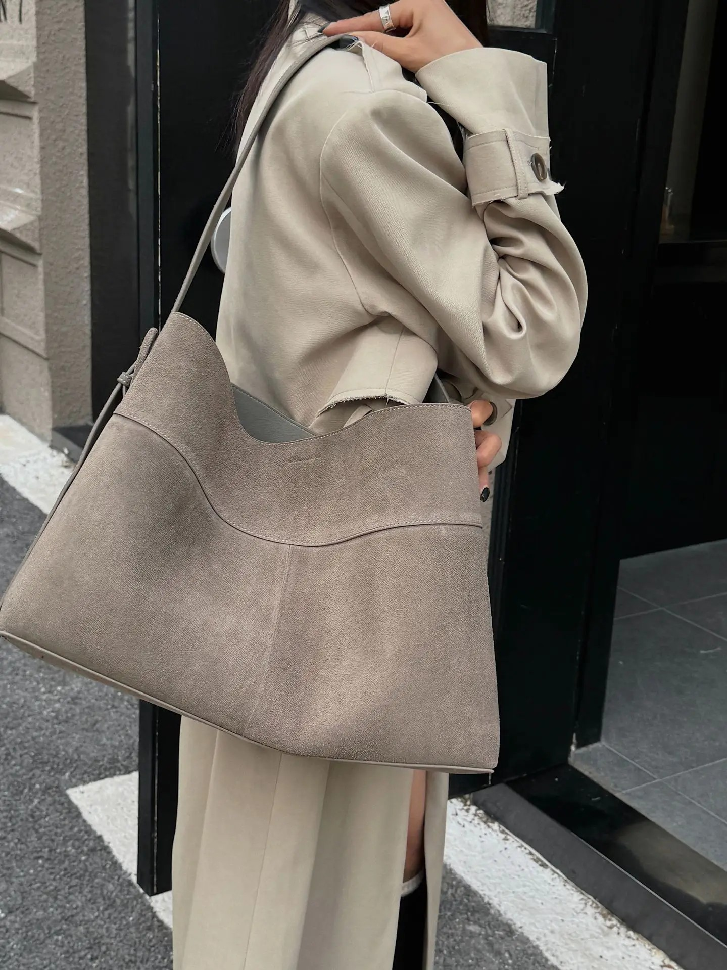 Retro Suede Slouchy Tote Bag