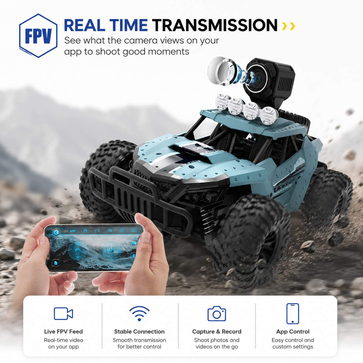 4WD RC Remote Control Monster Truck with 720P HD FPV Camera – 30 km/h