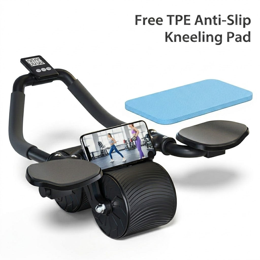 Automatic Rebound Ab Roller Wheel with Elbow Support and Built-in Timer