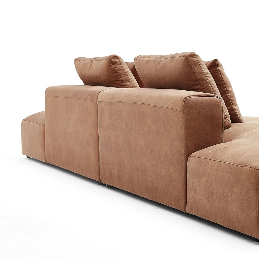 142in./360cm Modern Leather Upholstered Sectional Sofa with 2 Pillows