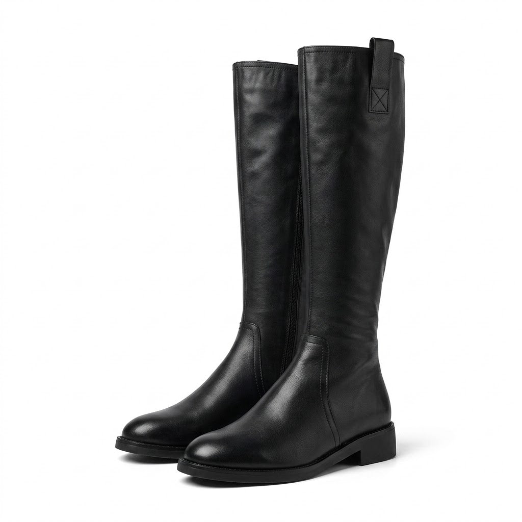 Riding Style Knee-High Boots with Side Zipper