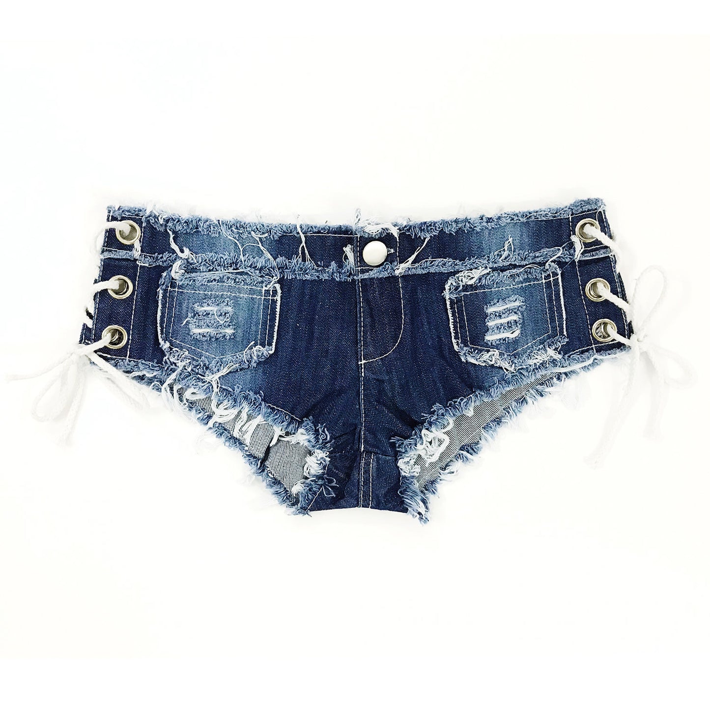 Low-Rise Denim Lace-Up Shorts