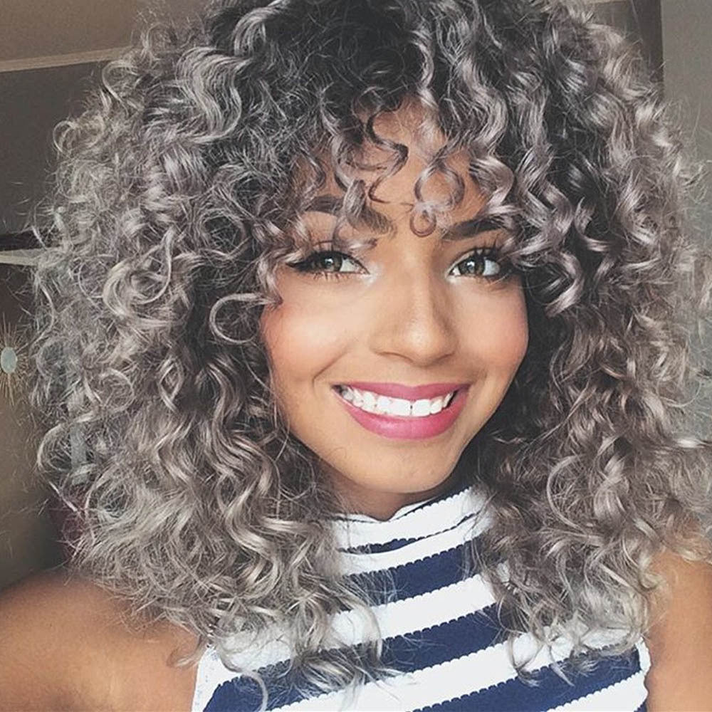 Deep Curly Synthetic Afro Wig with Bangs