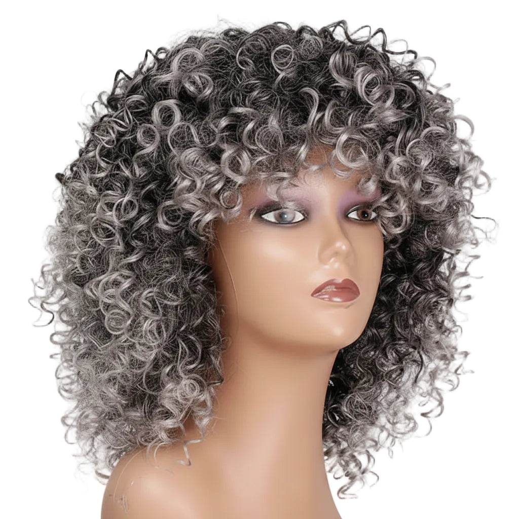 Deep Curly Synthetic Afro Wig with Bangs