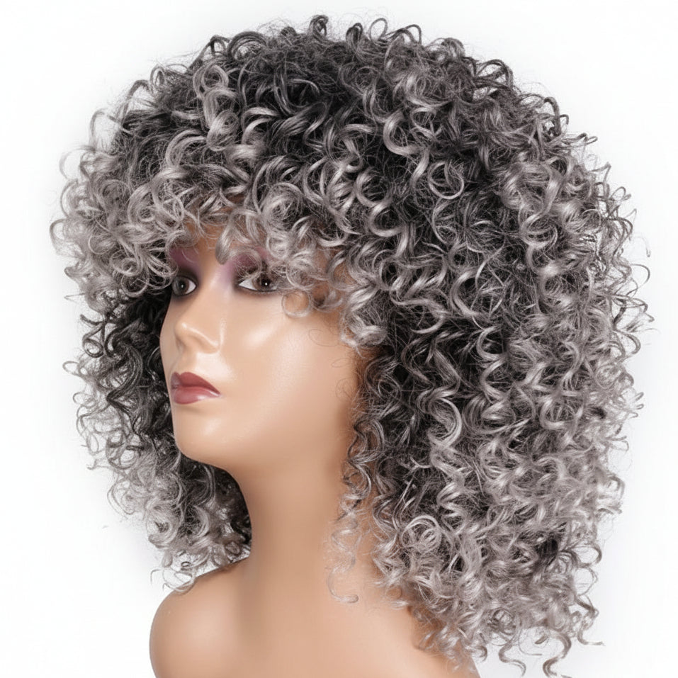 Deep Curly Synthetic Afro Wig with Bangs – 14inch/35cm