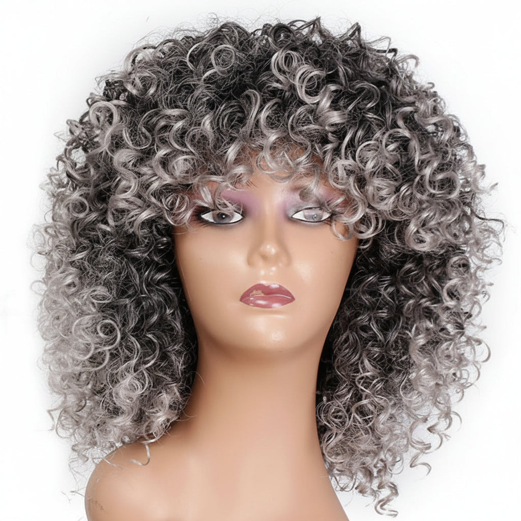 Deep Curly Synthetic Afro Wig with Bangs