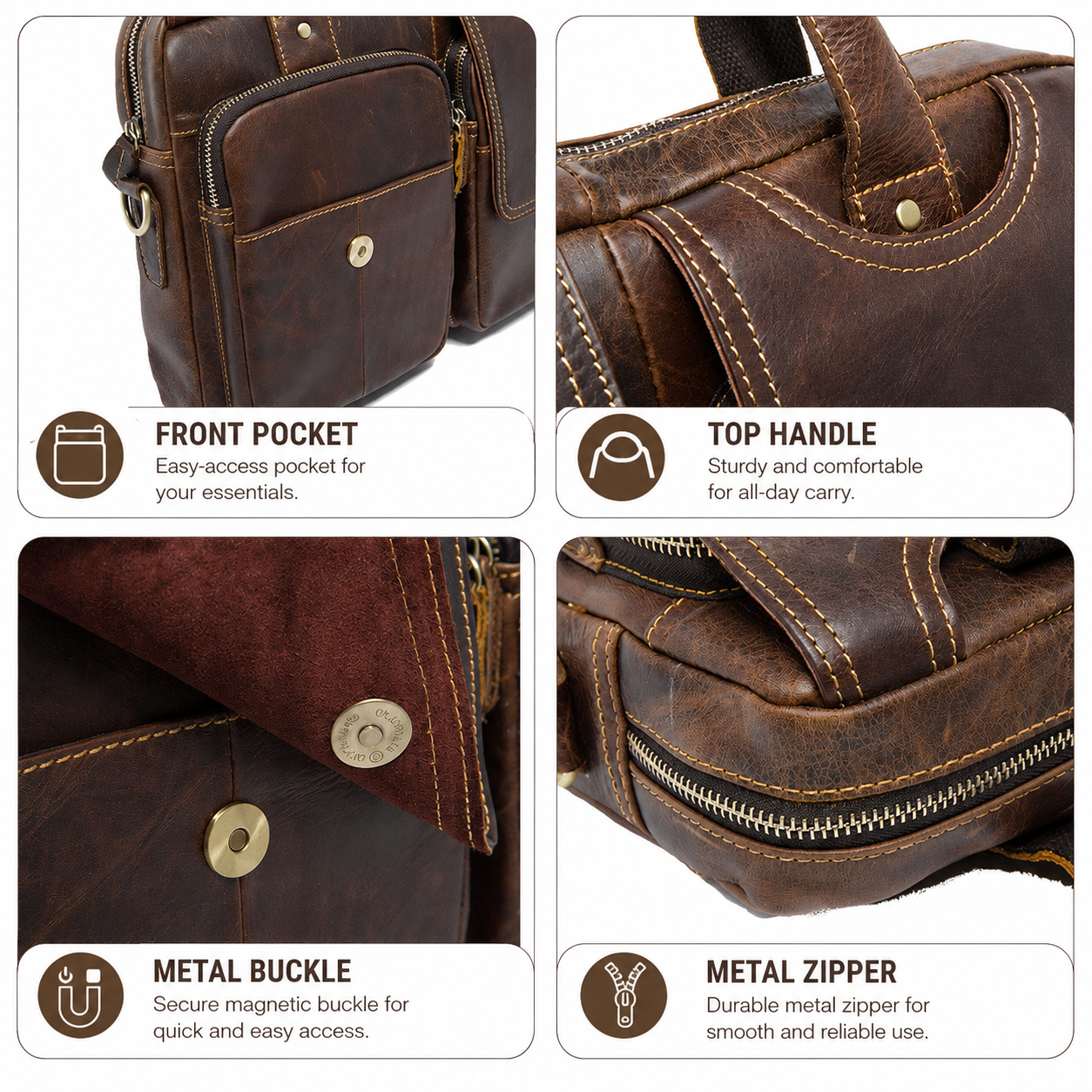 Men's Vintage-Style Briefcase/Messenger Bag – Genuine Leather
