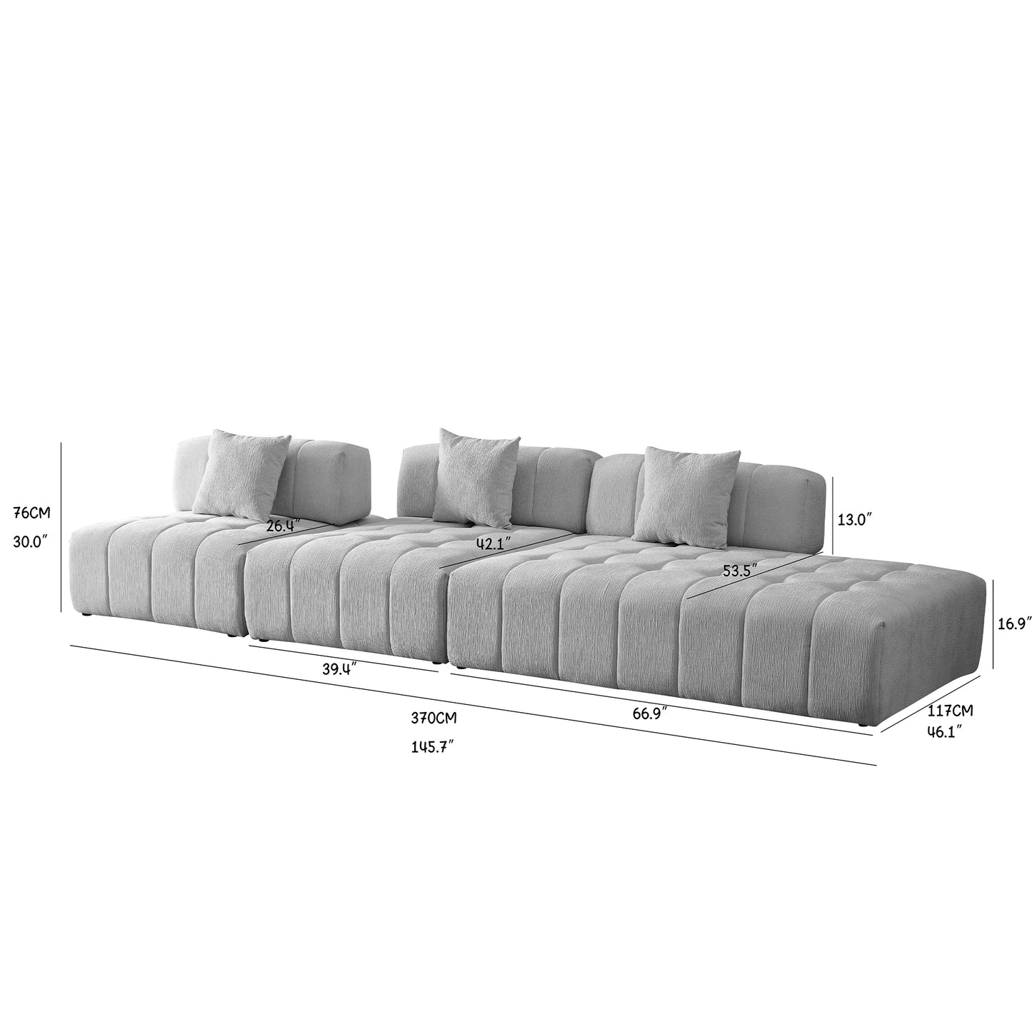 Luxury Fabric Piano Key Combination Modular Sofa, Brown