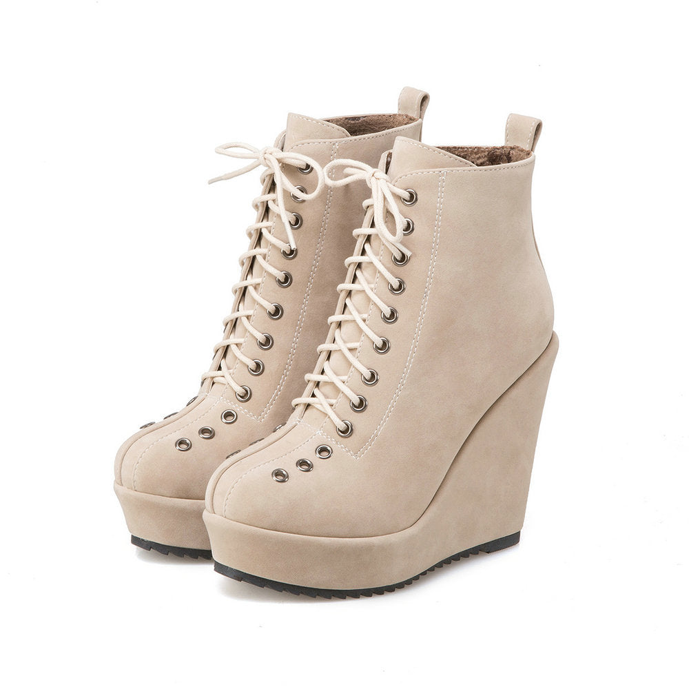 Lace-Up Platform Wedge Ankle Boots