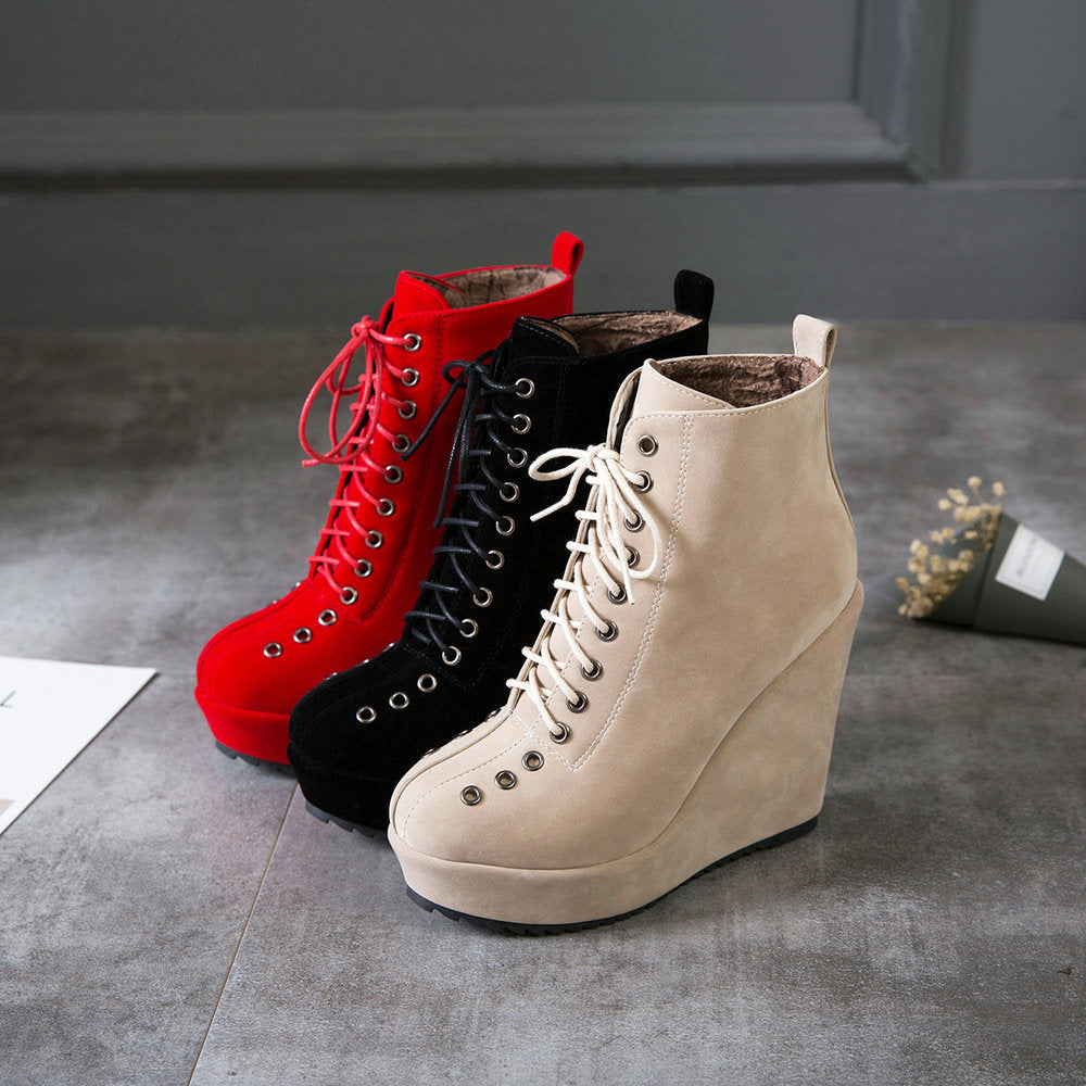 Lace-Up Platform Wedge Ankle Boots
