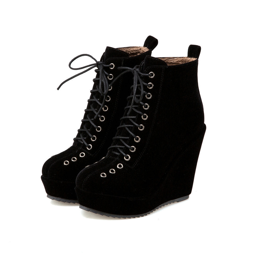 Lace-Up Platform Wedge Ankle Boots