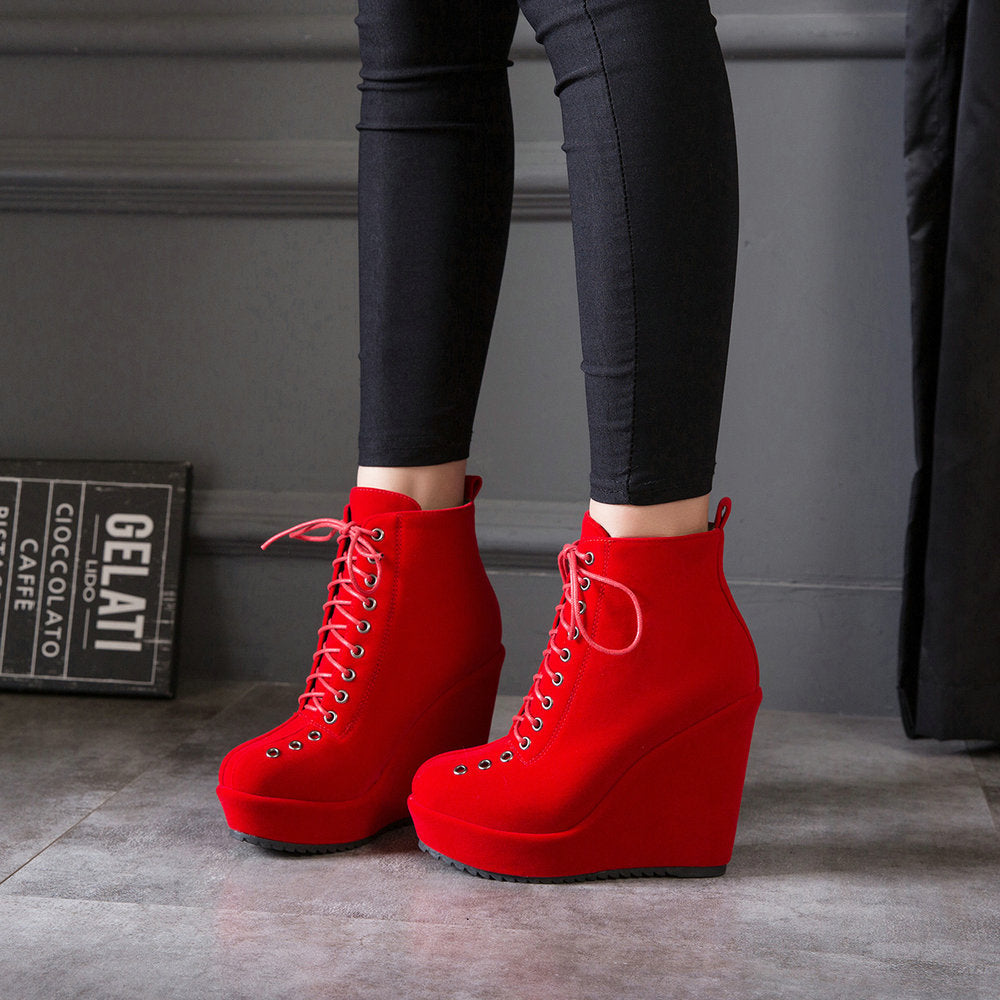 Lace-Up Platform Wedge Ankle Boots
