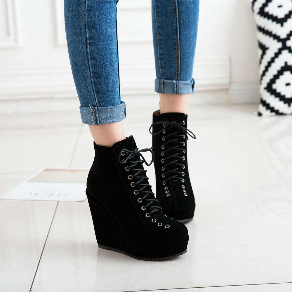 Lace-Up Platform Wedge Ankle Boots