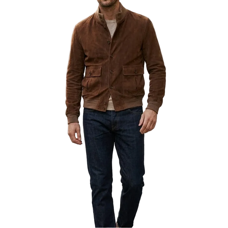 Men's Faux Suede Slim-Fit Bomber Jacket