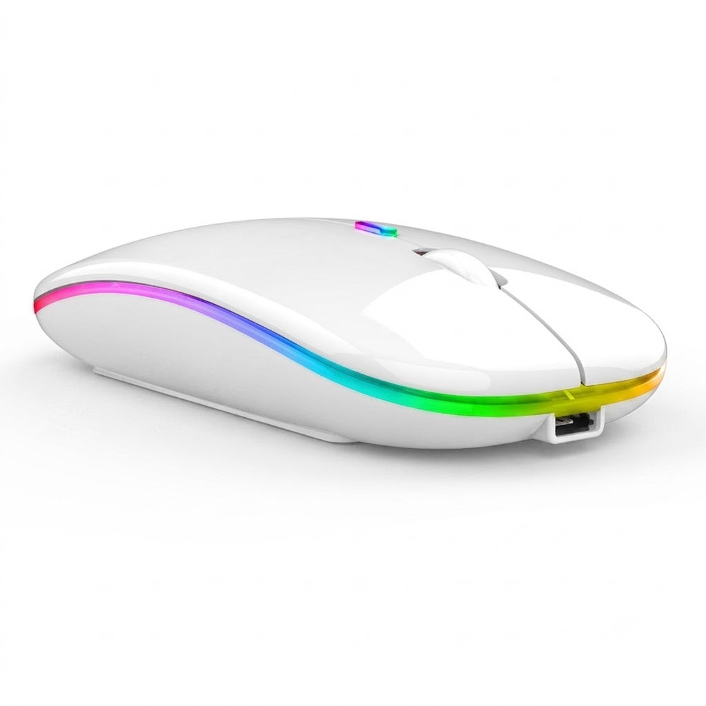 Rechargeable Dual-Mode Bluetooth 5.2 Wireless Mouse with 2.4GHz Receiver, Ultra-Silent Click & Colorful RGB LED Effects