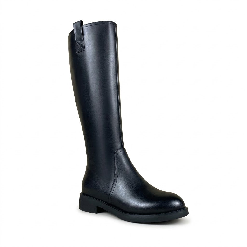 Riding Style Knee-High Boots with Side Zipper