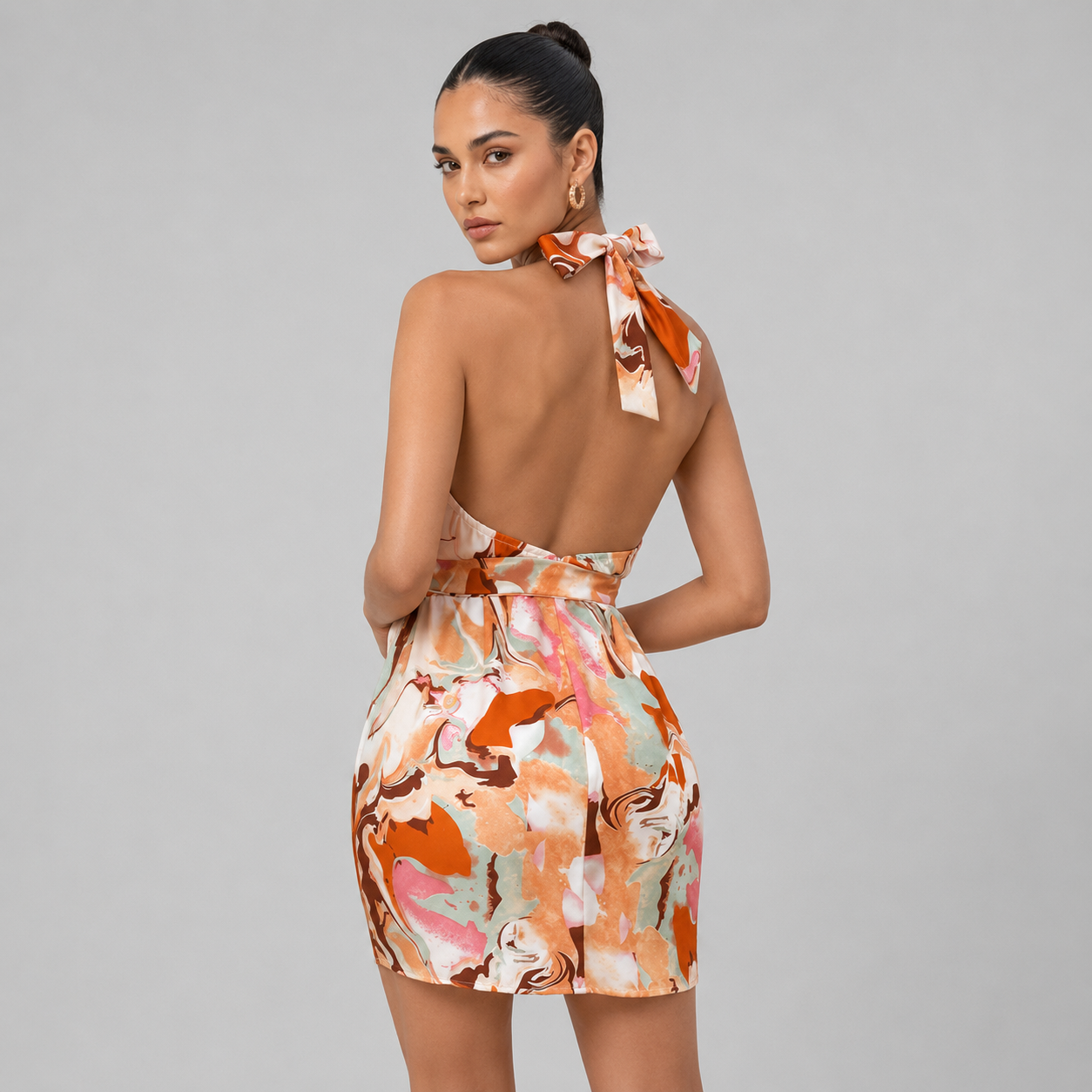 Wrap-Front Halter Mini Dress