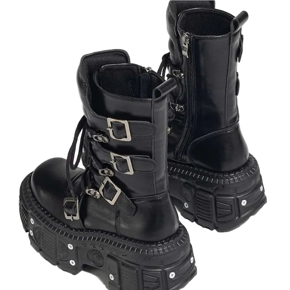 Genuine Leather Gothic Platform Combat Boots – Unisex