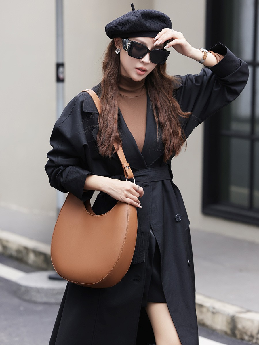 Half-Moon Hobo Shoulder Bag – Genuine Cowhide Leather