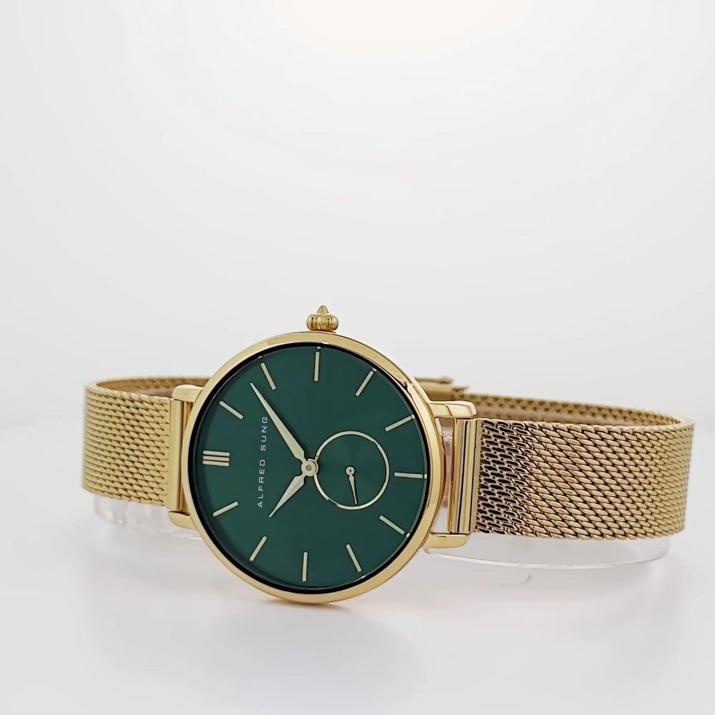 ALFRED SUNG Women's Serenity Watch – Green Dial, Gold Bracelet
