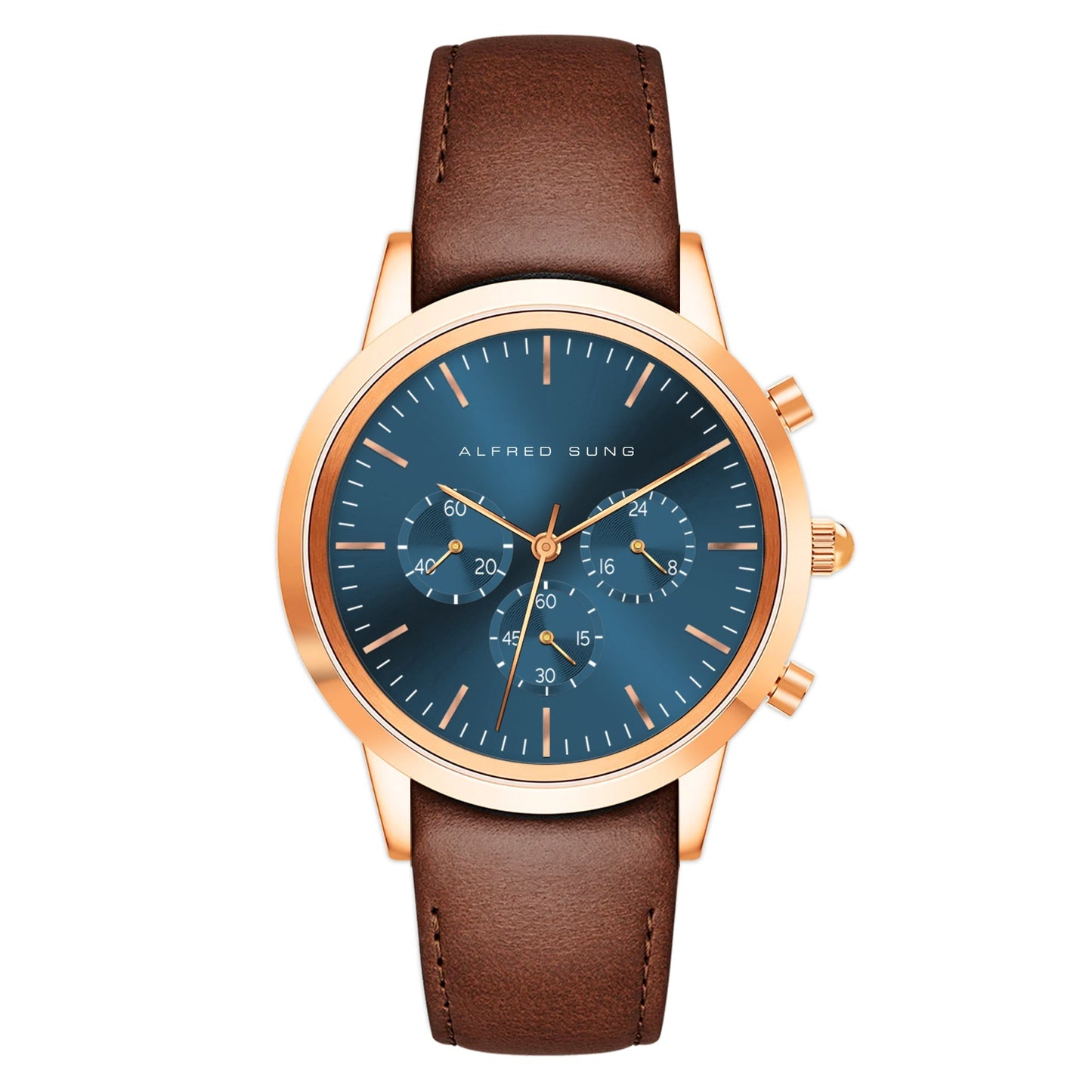 ALFRED SUNG Chronograph Blue Sunray Leather Watch