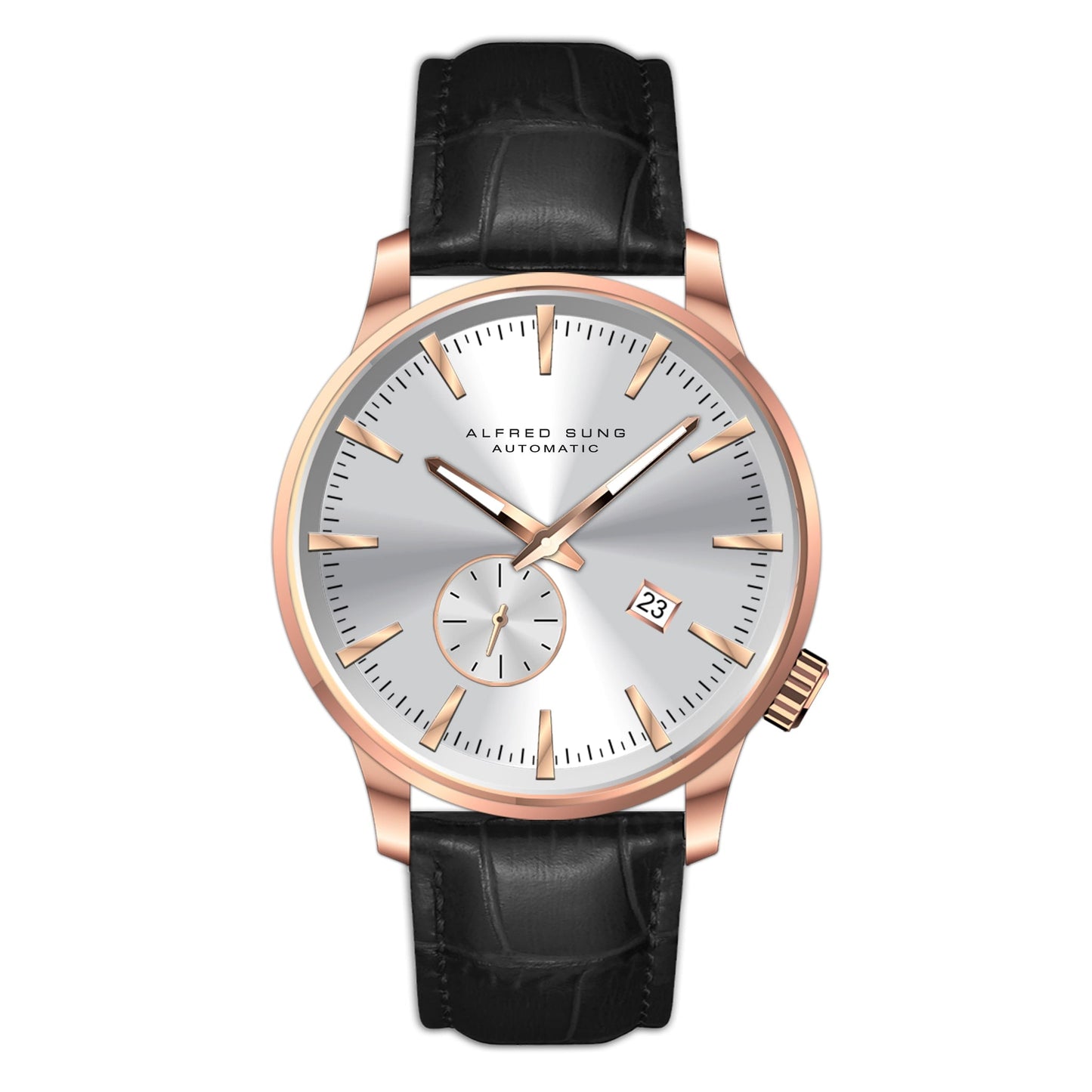 ALFRED SUNG Automatic II Men's Watch – Silver Sunray Dial, Leather Strap
