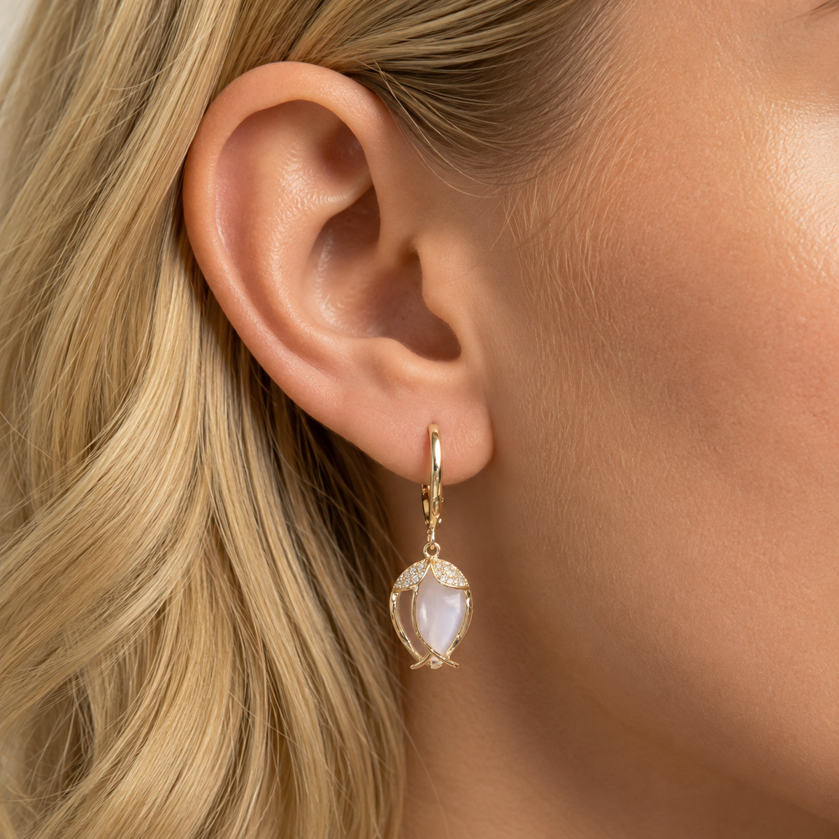 Opal Tulip Huggie Earrings