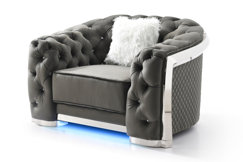 Tufted Jeweled Accent Chair with LED Light