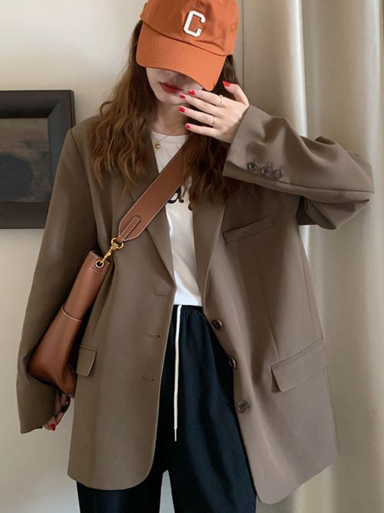 Solid Oversized Casual Suit Jacket