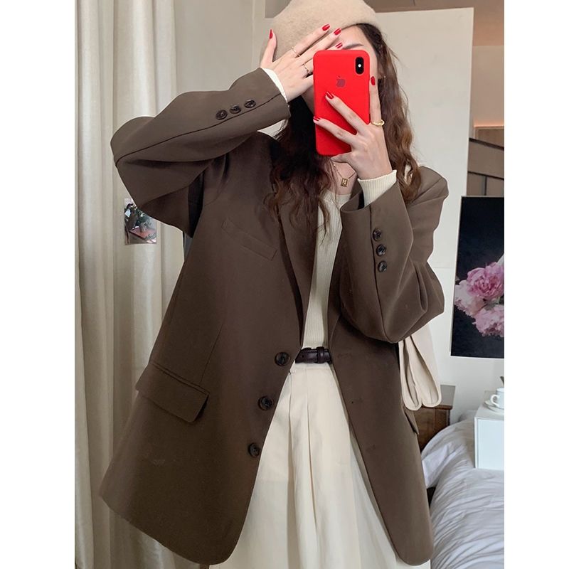 Solid Oversized Casual Suit Jacket