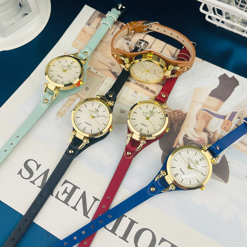 RINNADY Women's Quartz Watch – White Dial, Leather Strap