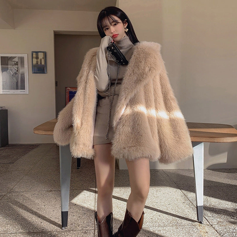 Faux Fox Fur Mid-Length Coat