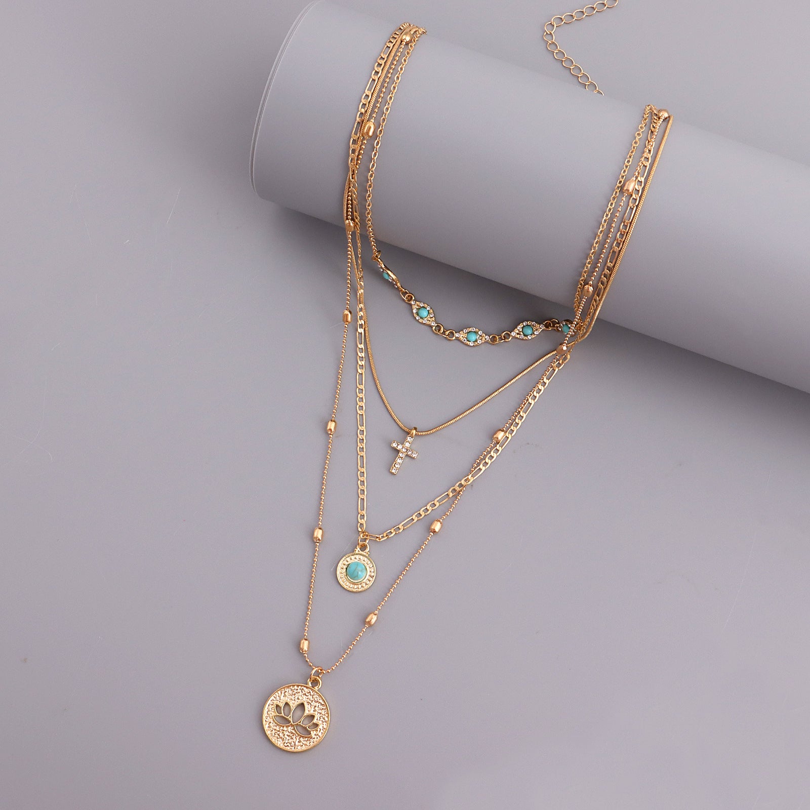 Gold Layered Necklace with Turquoise and Charms