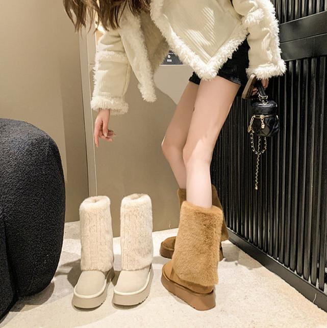 Suede Foldover Fur Platform Boots