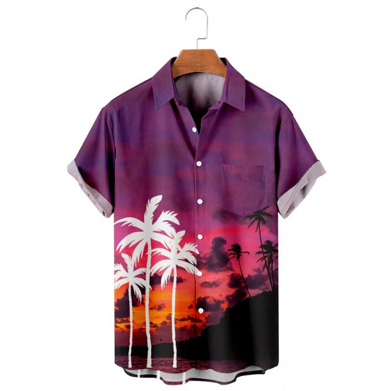 Hawaiian Tropical Print Short Sleeved Shirt for Men, S-5XL