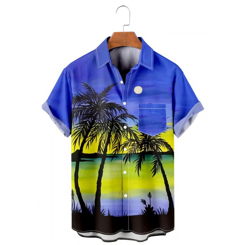 Hawaiian Tropical Print Short Sleeved Shirt for Men, S-5XL