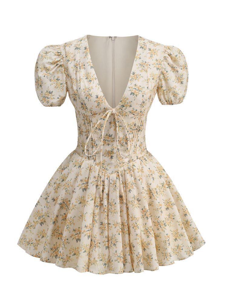 Puff Sleeve Floral Print Mini Dress