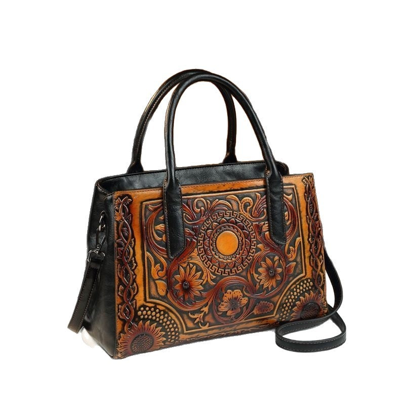 Retro Embossed Leather Handbag