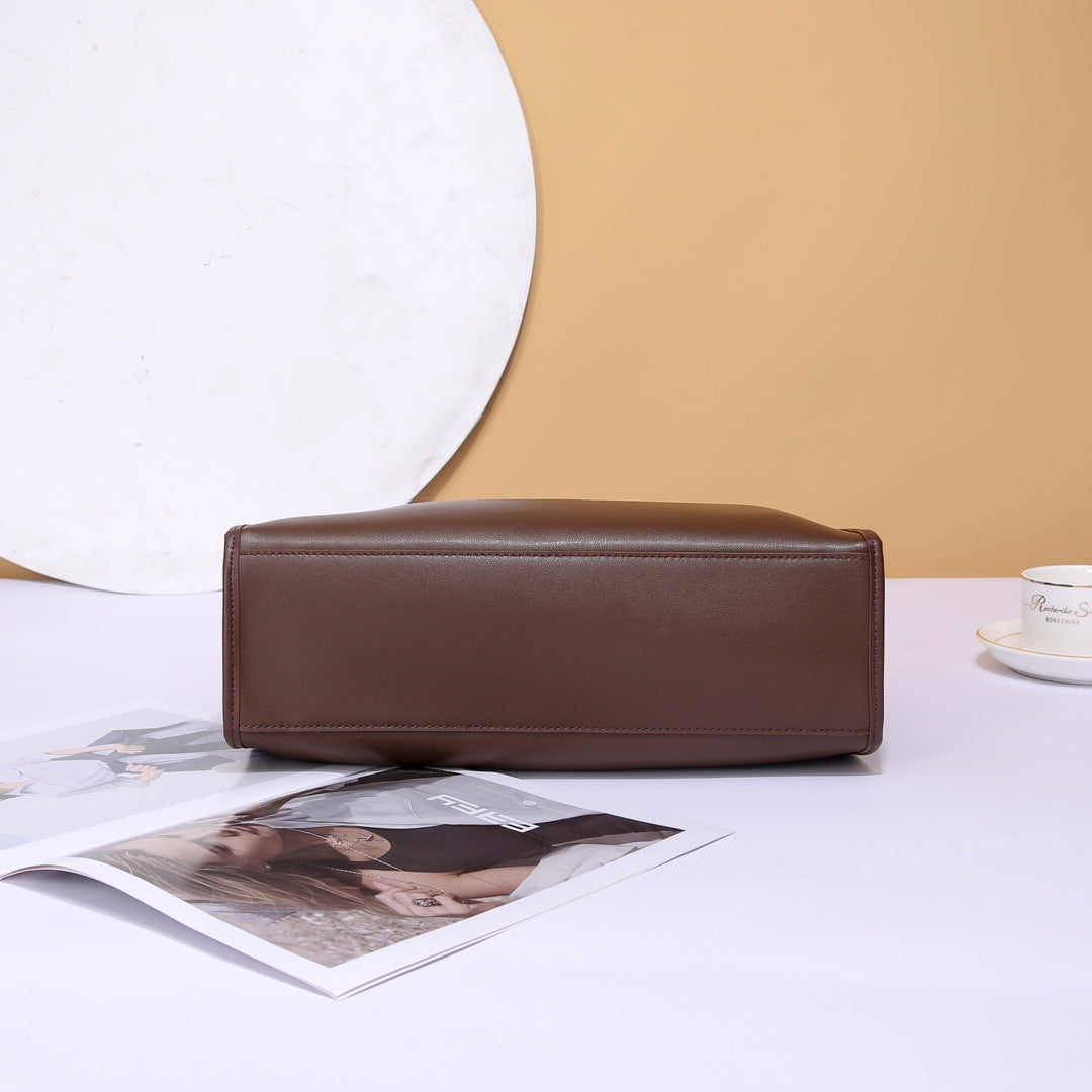 Genuine Cowhide Leather Tote Bag – Large Capacity