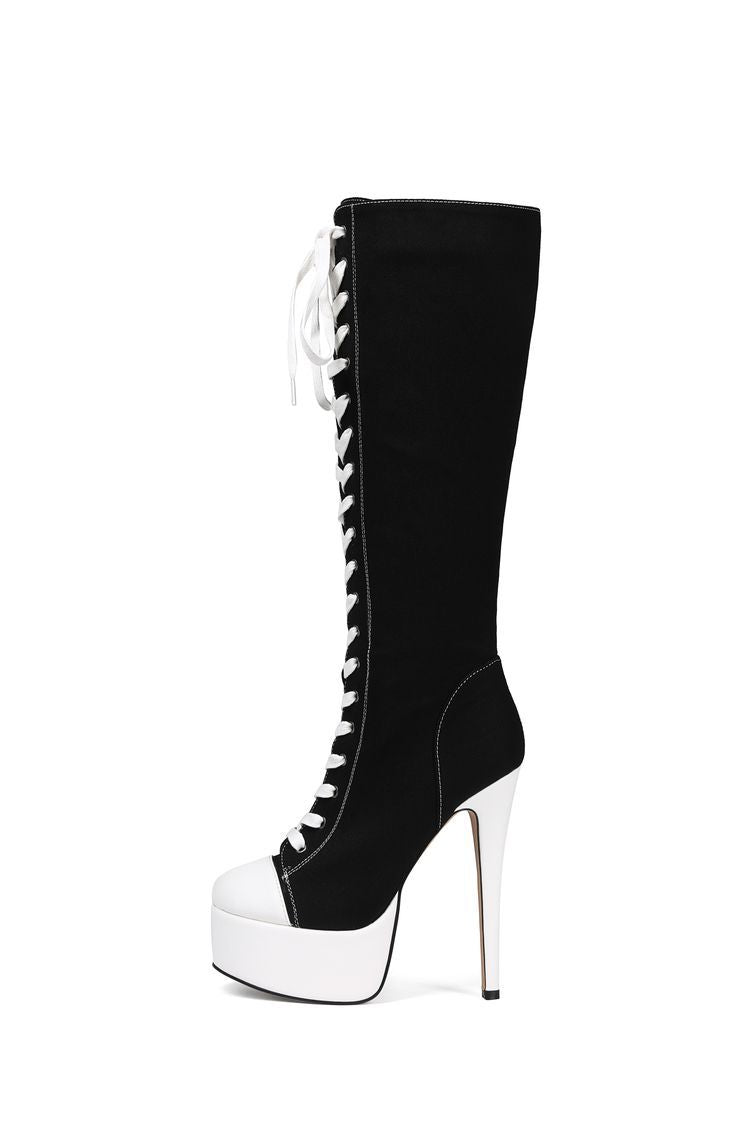 Canvas Platform Stiletto Knee-High Boots