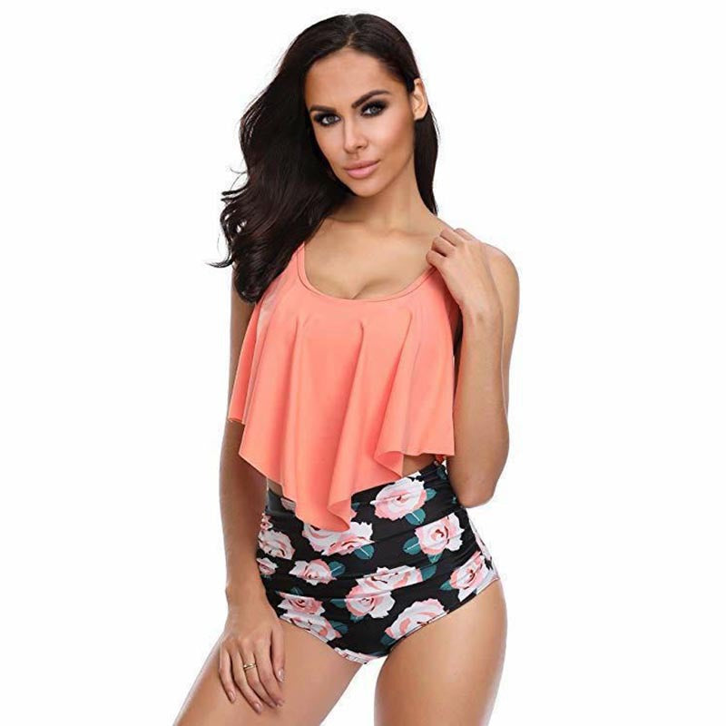 Two-Piece Floral Tank Top & High-Waisted Bikini Bottoms Swimsuit