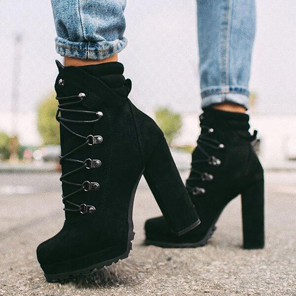 Lace-Up Platform High Heeled Boots