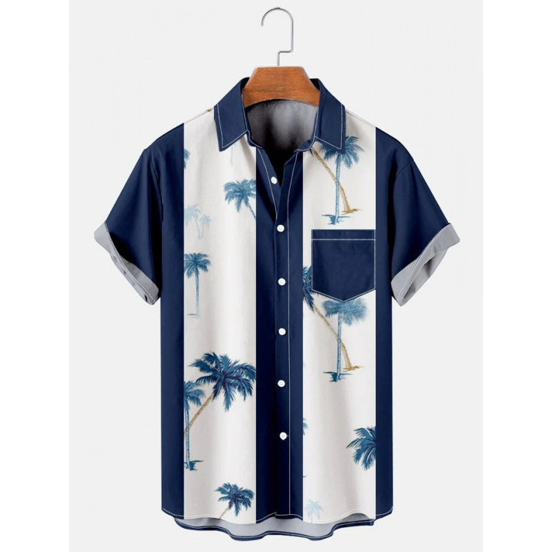 Hawaiian Tropical Print Short Sleeved Shirt for Men, S-5XL