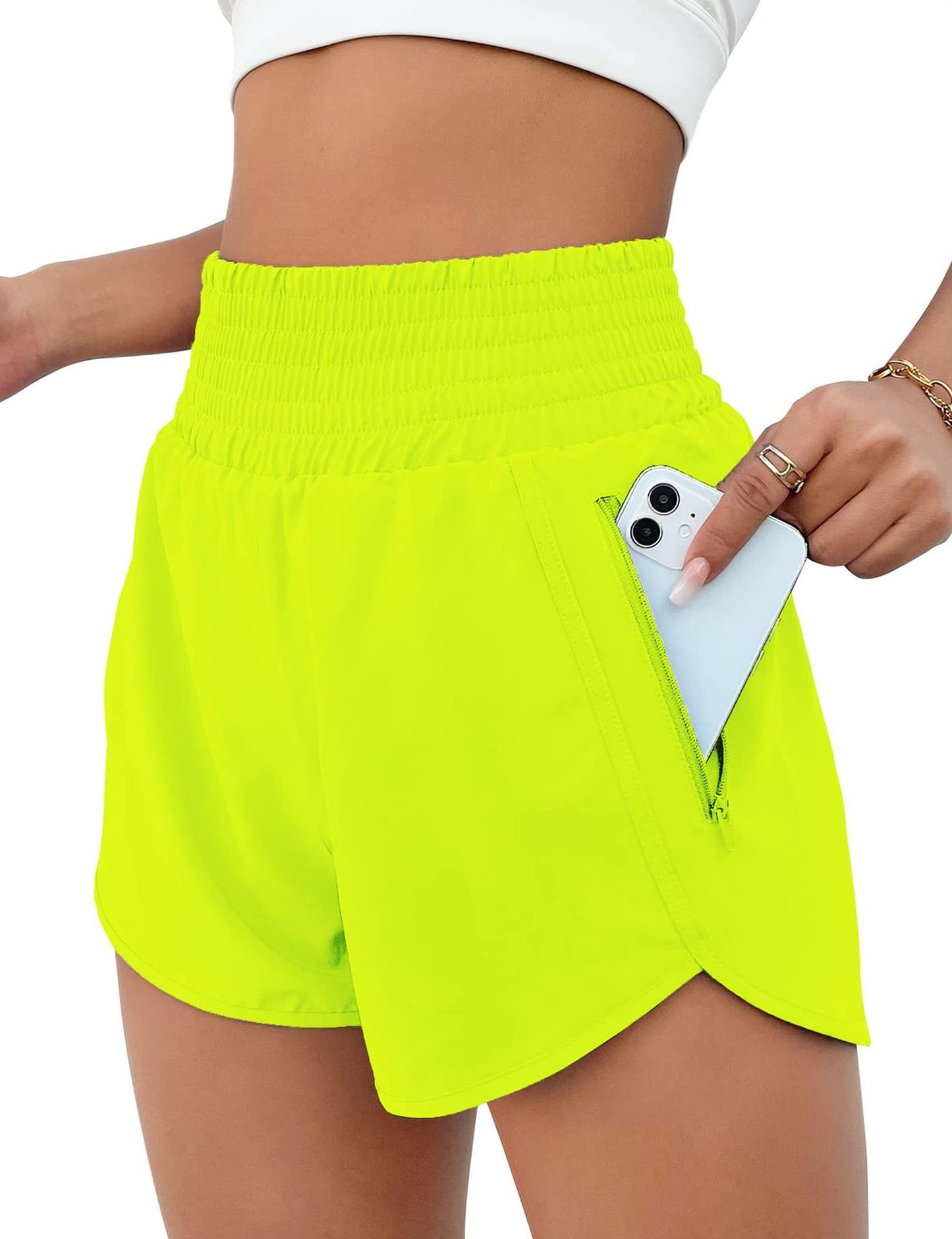 High Waisted Gym, Sports Shorts, Fake Two-Piece with Zipper Pocket