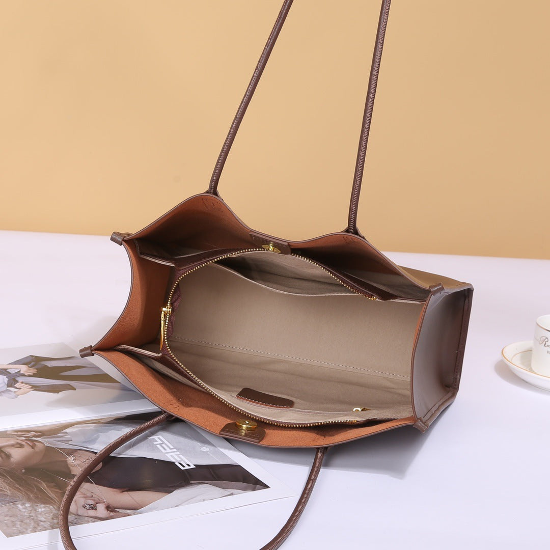 Genuine Cowhide Leather Tote Bag – Large Capacity