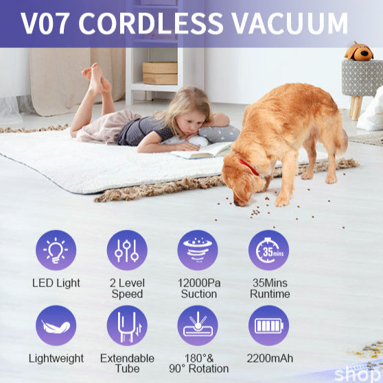 12kPa High-Suction Teendow V07 Cordless Stick Vacuum Cleaner with LED light, 2-Level Speed, Up to 35min Runtime