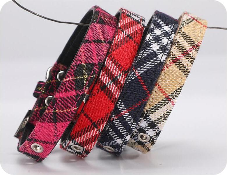 PU Leather Scottish Plaid Dog Collar