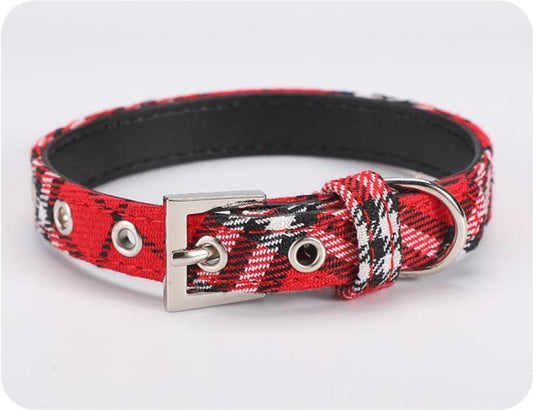 PU Leather Scottish Plaid Dog Collar